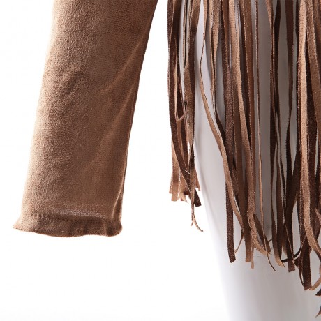 STYLISH COLLARLESS LONG SLEEVE FRINGED STITCHING DESIGN WOMEN'S COAT.