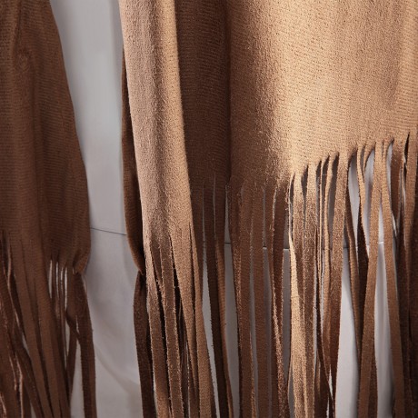 STYLISH COLLARLESS LONG SLEEVE FRINGED STITCHING DESIGN WOMEN'S COAT.