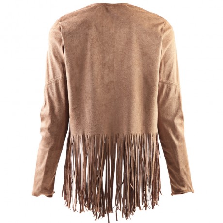 STYLISH COLLARLESS LONG SLEEVE FRINGED STITCHING DESIGN WOMEN'S COAT.
