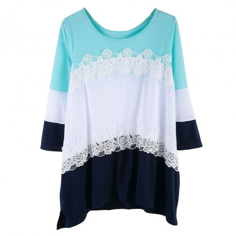 STYLISH ROUND NECK 3/4 SLEEVE LACE STITCHING DESIGN WOMEN'S T-SHIRT