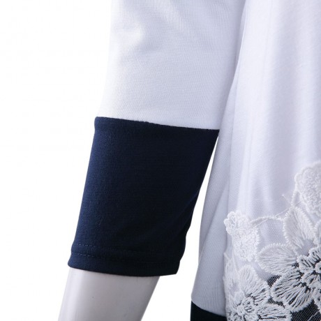 STYLISH ROUND NECK 3/4 SLEEVE LACE STITCHING DESIGN WOMEN'S T-SHIRT