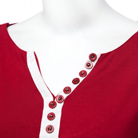 FASHIONABLE SEXY DEEP V NECK LONG SLEEVE BUTTON DESIGN SLIM WOMEN'S T-SHIRT