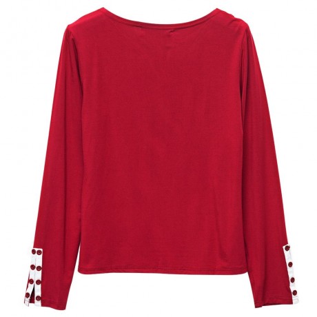 FASHIONABLE SEXY DEEP V NECK LONG SLEEVE BUTTON DESIGN SLIM WOMEN'S T-SHIRT