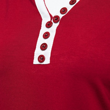 FASHIONABLE SEXY DEEP V NECK LONG SLEEVE BUTTON DESIGN SLIM WOMEN'S T-SHIRT