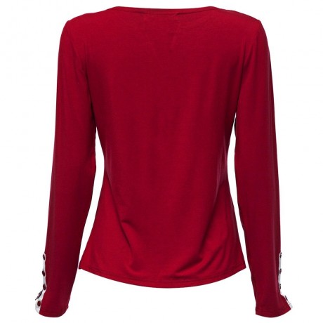 FASHIONABLE SEXY DEEP V NECK LONG SLEEVE BUTTON DESIGN SLIM WOMEN'S T-SHIRT