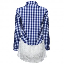 STYLISH TURN-DOWN COLLAR LONG SLEEVE LATTICE AND LACE STITCHING WOMEN'S SHIRT