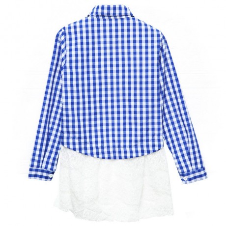STYLISH TURN-DOWN COLLAR LONG SLEEVE LATTICE AND LACE STITCHING WOMEN'S SHIRT