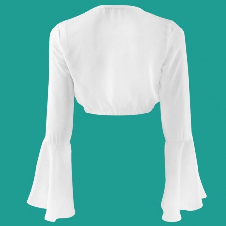 SEXY DEEP V NECK BELL SLEEVES ELASTIC WAIST SLIM WOMEN'S CHIFFON SHIRT