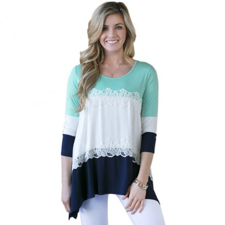 STYLISH ROUND NECK 3/4 SLEEVE LACE STITCHING DESIGN WOMEN'S T-SHIRT