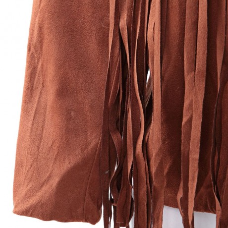 STYLISH COLLARLESS THREE QUARTER SLEEVE TASSEL DESIGN WOMEN SHORT COAT