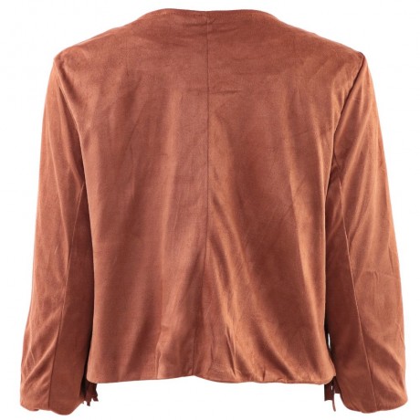 STYLISH COLLARLESS THREE QUARTER SLEEVE TASSEL DESIGN WOMEN SHORT COAT
