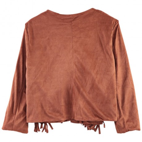 STYLISH COLLARLESS THREE QUARTER SLEEVE TASSEL DESIGN WOMEN SHORT COAT