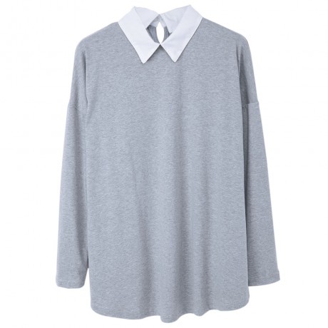 STYLISH SHIRT COLLAR LONG SLEEVE SPLICED COLOR BLOCK LOOSE-FITTING WOMEN'S BLOUSE