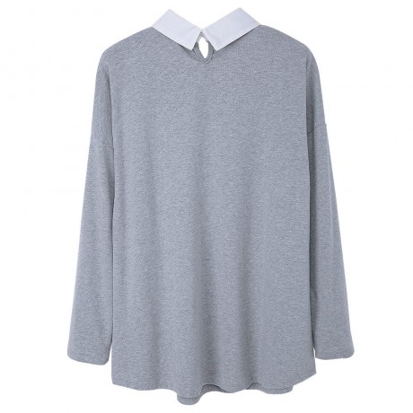 STYLISH SHIRT COLLAR LONG SLEEVE SPLICED COLOR BLOCK LOOSE-FITTING WOMEN'S BLOUSE