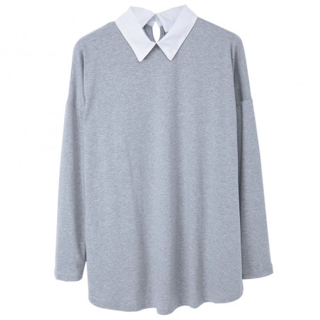 STYLISH SHIRT COLLAR LONG SLEEVE SPLICED COLOR BLOCK LOOSE-FITTING WOMEN'S BLOUSE