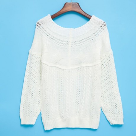CHIC SLASH COLLAR LONG SLEEVE TWIST BRAID PURE COLOR WOMEN PULLOVER