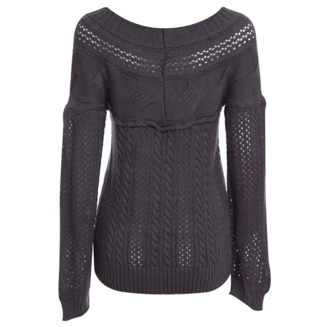 CHIC SLASH COLLAR LONG SLEEVE TWIST BRAID PURE COLOR WOMEN PULLOVER