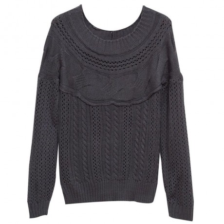 CHIC SLASH COLLAR LONG SLEEVE TWIST BRAID PURE COLOR WOMEN PULLOVER