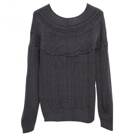 CHIC SLASH COLLAR LONG SLEEVE TWIST BRAID PURE COLOR WOMEN PULLOVER