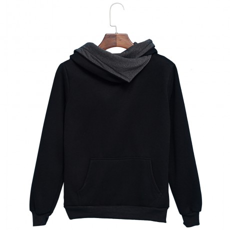 CASUAL STYLE HOODED LONG SLEEVE PURE COLOR POCKET DESIGN HOODIE FOR LADIES