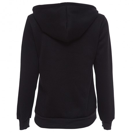 CASUAL STYLE HOODED LONG SLEEVE PURE COLOR POCKET DESIGN HOODIE FOR LADIES