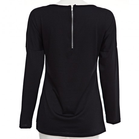 STYLISH SCOOP COLLAR LONG SLEEVE HEART PRINT ZIPPERED T-SHIRT FOR LADIES