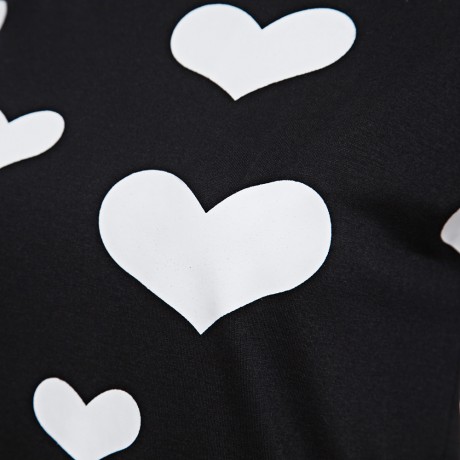 STYLISH SCOOP COLLAR LONG SLEEVE HEART PRINT ZIPPERED T-SHIRT FOR LADIES