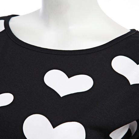 STYLISH SCOOP COLLAR LONG SLEEVE HEART PRINT ZIPPERED T-SHIRT FOR LADIES