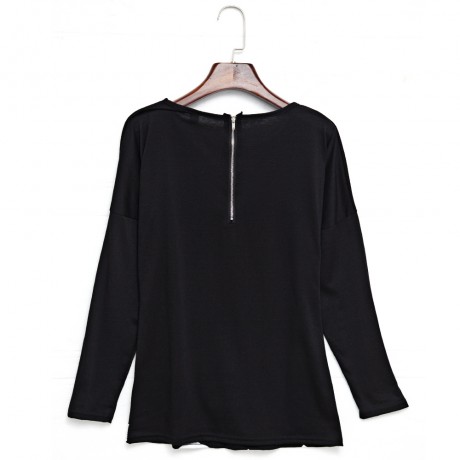 STYLISH SCOOP COLLAR LONG SLEEVE HEART PRINT ZIPPERED T-SHIRT FOR LADIES