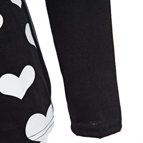 STYLISH SCOOP COLLAR LONG SLEEVE HEART PRINT ZIPPERED T-SHIRT FOR LADIES