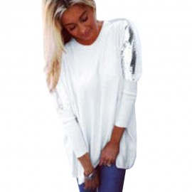CASUAL ROUND COLLAR LONG SLEEVE SEQUIN PURE COLOR LOOSE-FITTING LADIES KNITWEAR