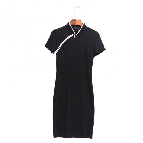 STYLISH RETRO MANDRAIN COLLAR SHORT SLEEVED SOLID ELASTIC CHEONGSAM