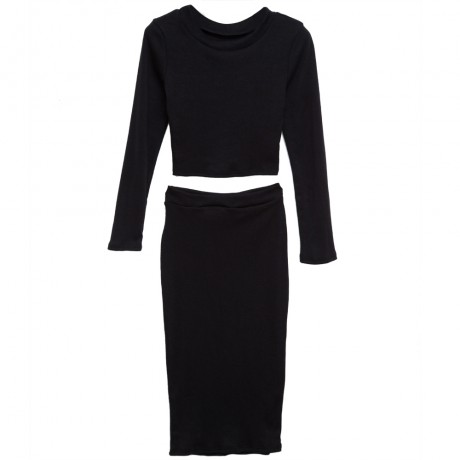 ELEGANT ROUND NECK LONG SLEEVE KNITTED SWEATER   SEMI LONG TIGHT KNIT SKIRT SUIT