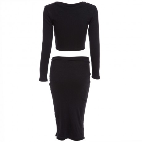 ELEGANT ROUND NECK LONG SLEEVE KNITTED SWEATER   SEMI LONG TIGHT KNIT SKIRT SUIT