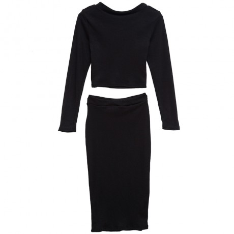 ELEGANT ROUND NECK LONG SLEEVE KNITTED SWEATER   SEMI LONG TIGHT KNIT SKIRT SUIT