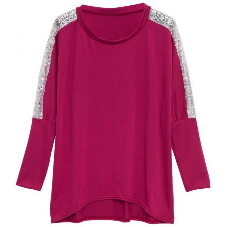 CASUAL ROUND COLLAR LONG SLEEVE SEQUIN PURE COLOR LOOSE-FITTING LADIES KNITWEAR