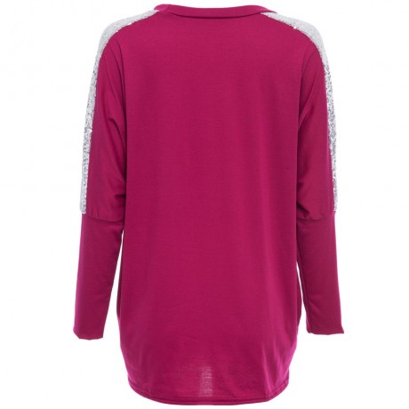 CASUAL ROUND COLLAR LONG SLEEVE SEQUIN PURE COLOR LOOSE-FITTING LADIES KNITWEAR