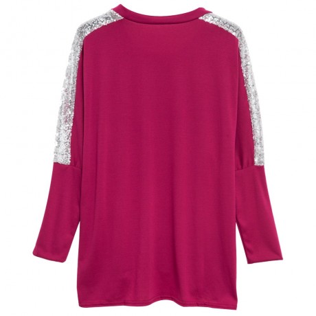 CASUAL ROUND COLLAR LONG SLEEVE SEQUIN PURE COLOR LOOSE-FITTING LADIES KNITWEAR
