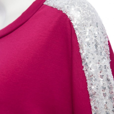 CASUAL ROUND COLLAR LONG SLEEVE SEQUIN PURE COLOR LOOSE-FITTING LADIES KNITWEAR