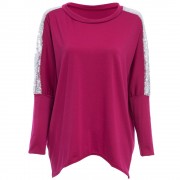 CASUAL ROUND COLLAR LONG SLEEVE SEQUIN PURE COLOR LOOSE-FITTING LADIES KNITWEAR