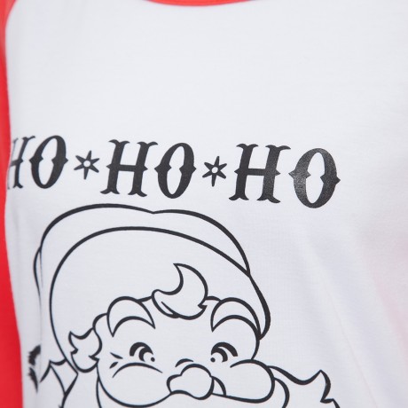 CASUAL ROUND COLLAR LONG SLEEVE COLOR BLOCK SANTA CLAUS PRINT T-SHIRT FOR WOMEN
