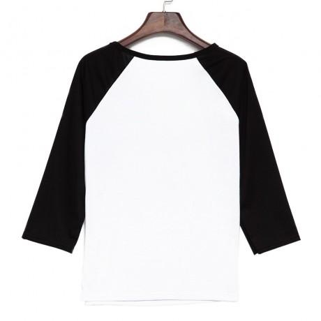 CASUAL ROUND COLLAR LONG SLEEVE COLOR BLOCK SANTA CLAUS PRINT T-SHIRT FOR WOMEN