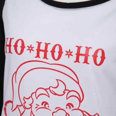 CASUAL ROUND COLLAR LONG SLEEVE COLOR BLOCK SANTA CLAUS PRINT T-SHIRT FOR WOMEN