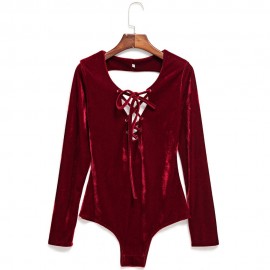 SEXY HALTER LACE UP PURE COLOR BACKLESS ROMPER FOR WOMEN