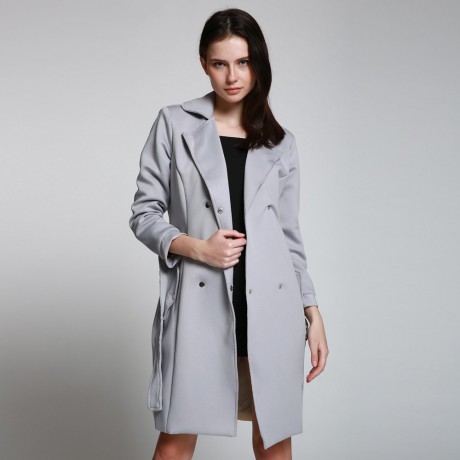 CHIC TURN DOWN COLLAR LONG SLEEVE DOUBLE-BREASTED LACE-UP WOMEN'S TRENCH COAT