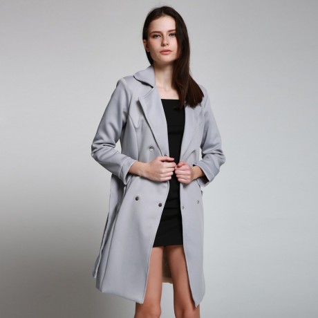 CHIC TURN DOWN COLLAR LONG SLEEVE DOUBLE-BREASTED LACE-UP WOMEN'S TRENCH COAT