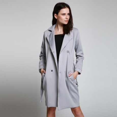 CHIC TURN DOWN COLLAR LONG SLEEVE DOUBLE-BREASTED LACE-UP WOMEN'S TRENCH COAT