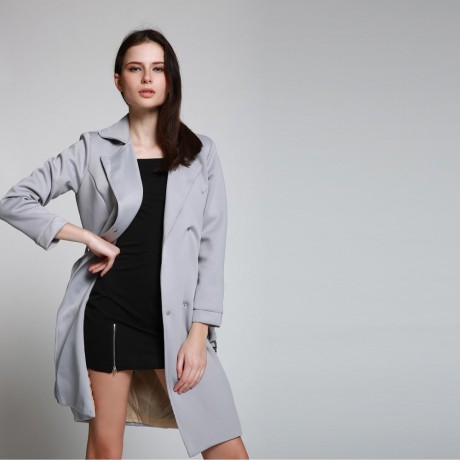 CHIC TURN DOWN COLLAR LONG SLEEVE DOUBLE-BREASTED LACE-UP WOMEN'S TRENCH COAT