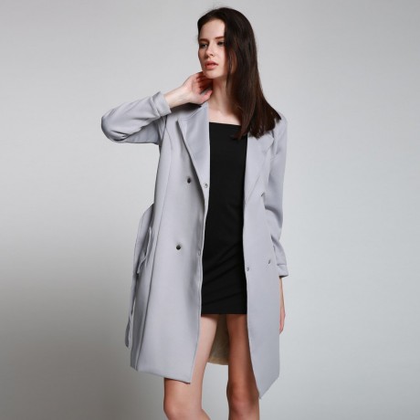 CHIC TURN DOWN COLLAR LONG SLEEVE DOUBLE-BREASTED LACE-UP WOMEN'S TRENCH COAT