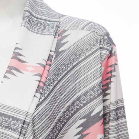 STYLISH COLLARLESS LONG SLEEVE TRIBAL PRINT ASYMMETRICAL CARDIGAN FOR LADIES